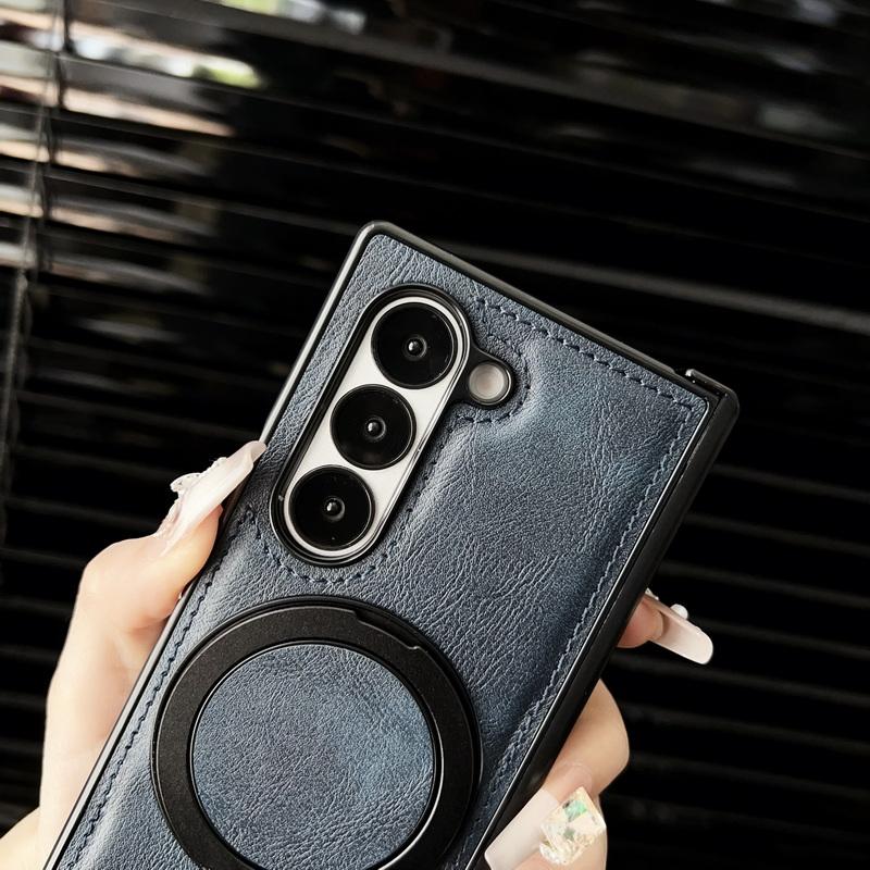 Luxury Leather Magnetic Bracket Phone Cover For Samsung Galaxy Z Fold6 Fold5 Fold4 Fold3 Shockproof Wireless Charge 3pcs Folding Case