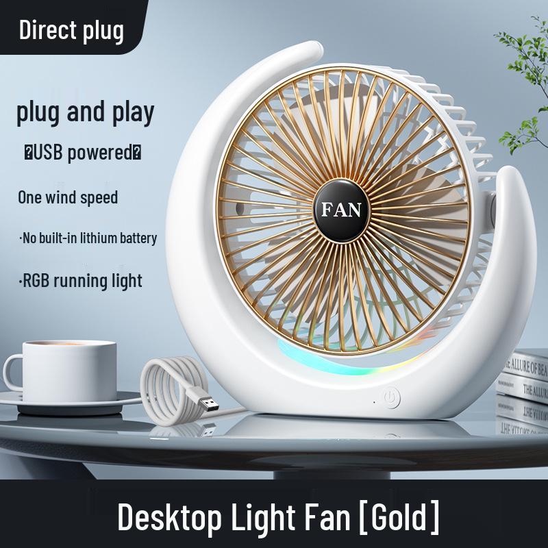 Portable USB Desktop Fan with U-shaped LED Light for Strong Wind Circulation