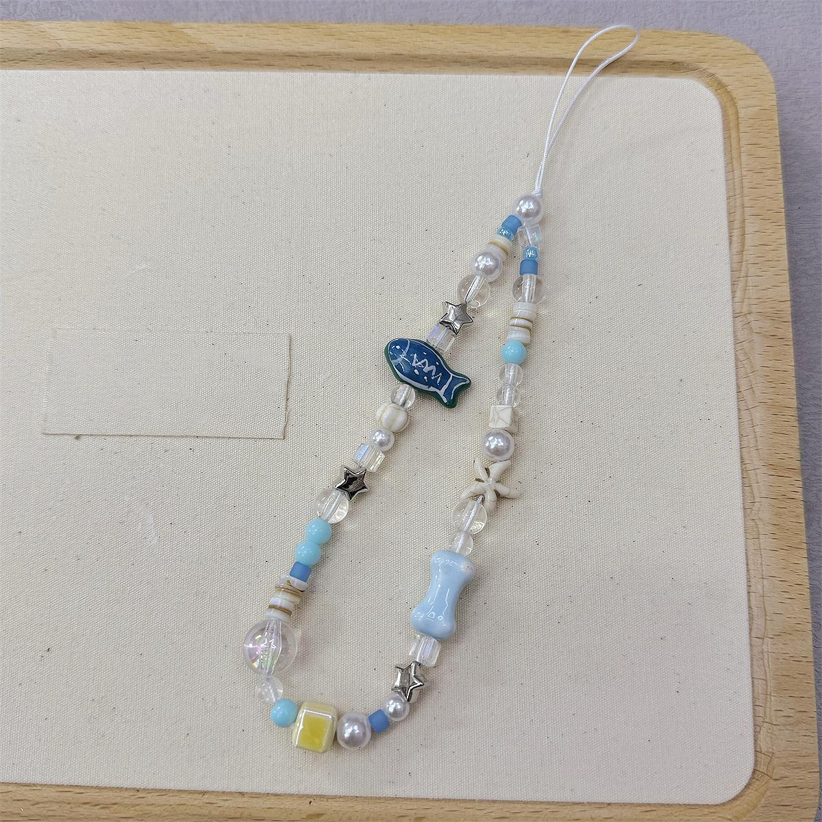 

Cute Cartoon Little Fish Starfish Ocean Phone Chain Charm Wrist Strap Keycord Cellphone Lanyard Summer Keychain Hanging Chain