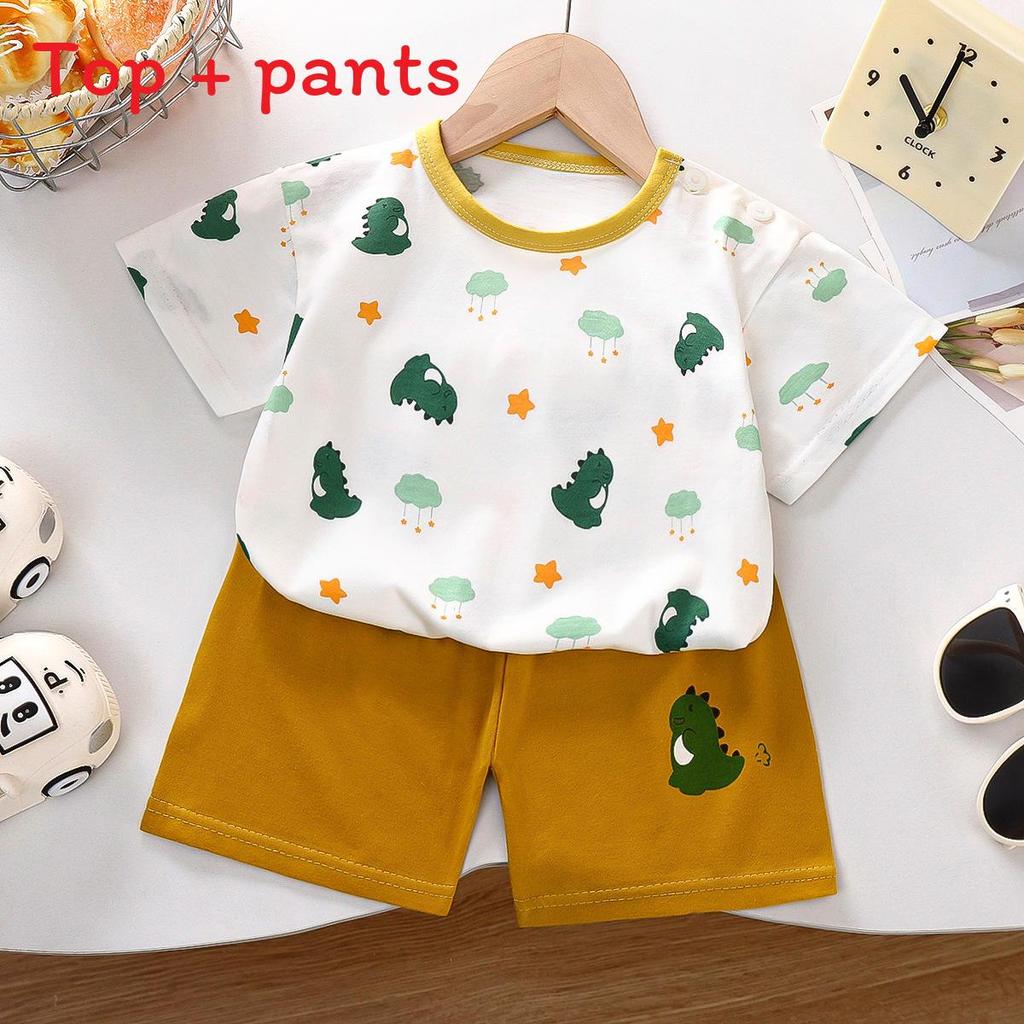 Kids Cartoon Cotton Short Sleeve Sets With Breathable Fabric For Summer Playwear