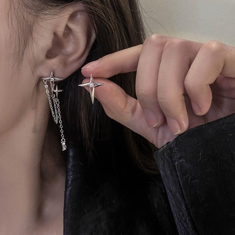 1 Pair Crystal Diamonds Four-pointed Star Earrings Crossed Star Earrings Women Handmade Lightweight Fashion Ear Jewelry