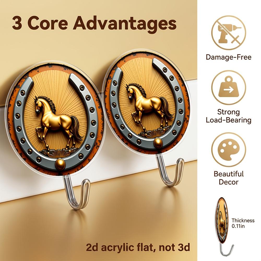 2pcs Golden Horseshoe Wall Hooks Suitable for Kitchen & Living Room Decor - No Drill Traceless Installation,