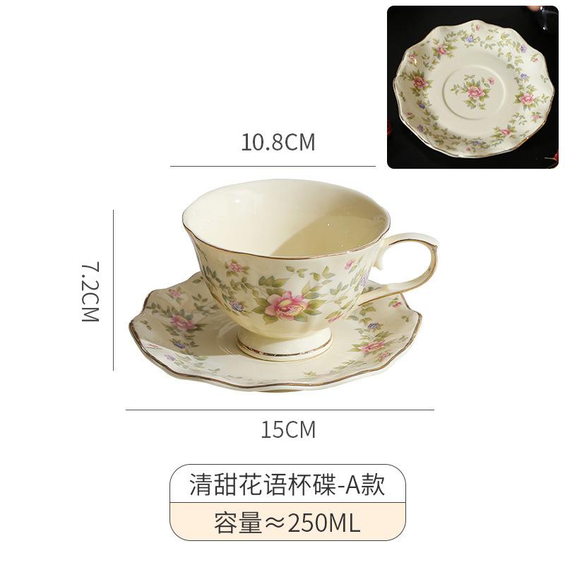 French Floral Ceramic Coffee Mug and Plate Delicate Floral Gold-rimmed Mug Vintage Afternoon Tea Latte Coffee Cup Breakfast Cup