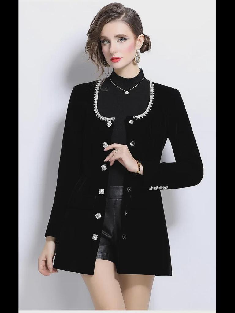 Elegant Velvet Dress with Red Rhinestone Accents