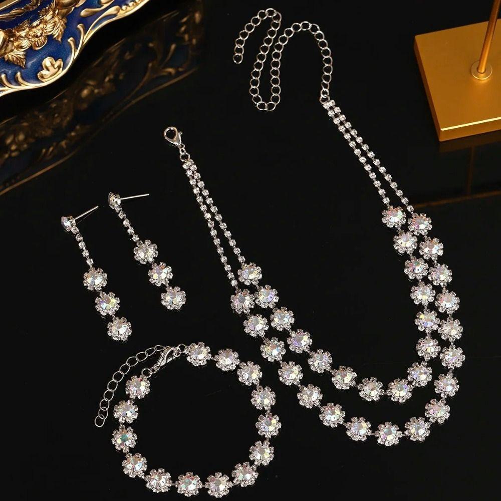 Fashion Shining Jewelry Set Inlay Rhinestone Clavicle Chain Elegant Bracelet  Wedding Engagement