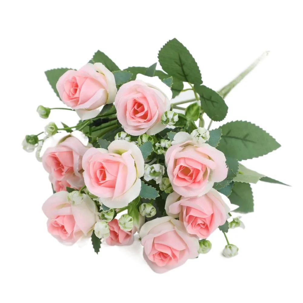 

Искусственный букет роз 10 головок Сделай сам Искусственные цветы камелии, пионы, эвкалипт, искусственные растения, свадебное украшение, Новый год, рождественское украшение стола 10hesds-pink,1pc