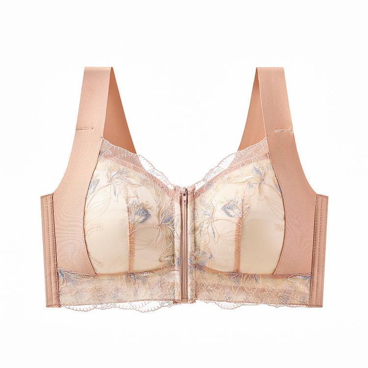 Front zipper shockproof sports women's wide shoulder straps, large breasts, small steel rims, large size pull-up shaping bra