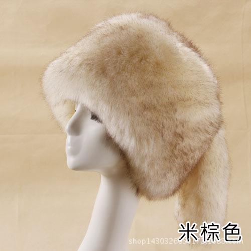 Imitation fox fur round flat top imitation fur hat thickened autumn and winter Russian Mongolian hat warm tail hat
