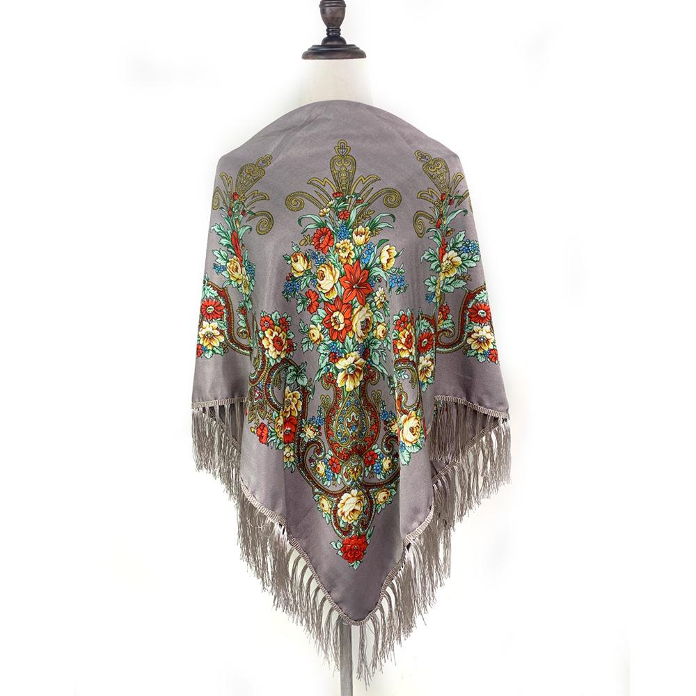 New Autumn And Winter Warm Shawl Scarf For Women Ethnic Style Printed Tassel Retro Large Square Scarf