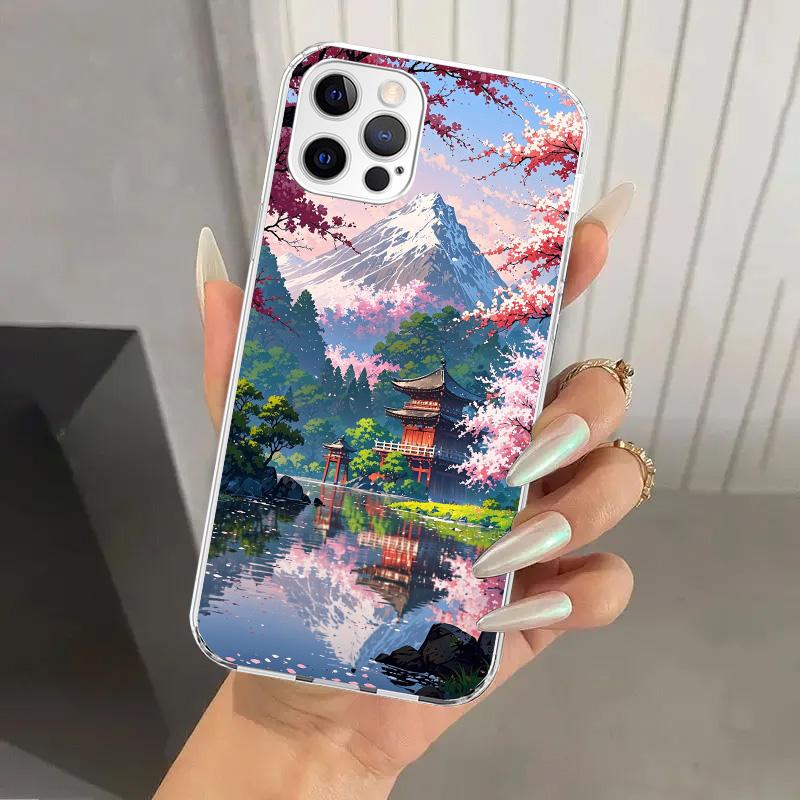 Japanese Cherry Mount Fuji Phone Case for Iphone 17 Air 16 15 Plus 14 13 Mini 12 11 Pro Max 16E 7 8 SE 2020 Soft Funda Print She