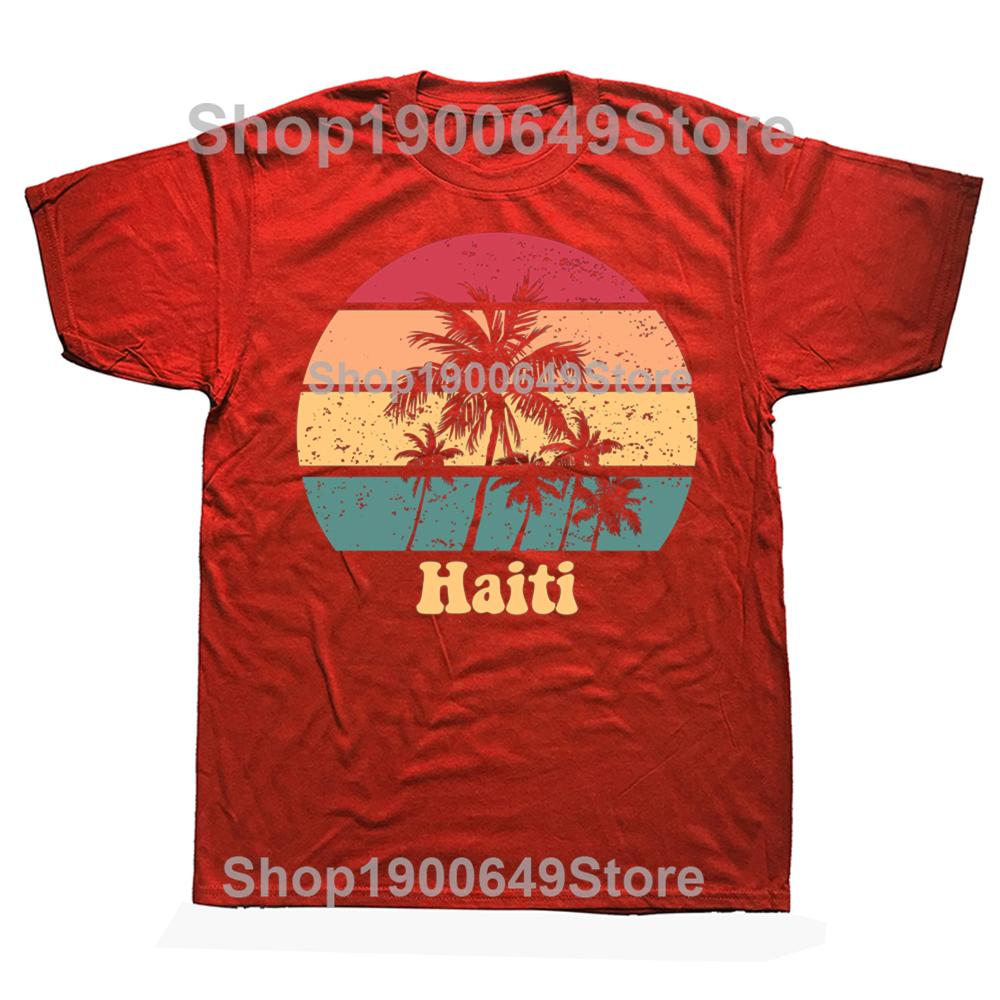 Funny Haiti Retro Sunset Proud Haitian T Shirts Cotton Streetwear Gifts Mens Clothing Fashion Casual Loose Oversized T Shirt