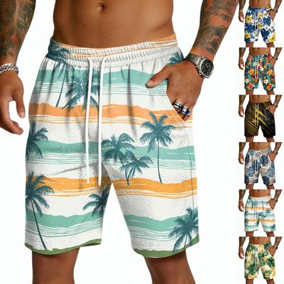 Herren Freizeitshorts mit Kordelzug Leicht Schnelltrocknend Innenbeinlänge Fünf Zoll Hawaiianischer Print Strandbekleidung Sommer Unterteile