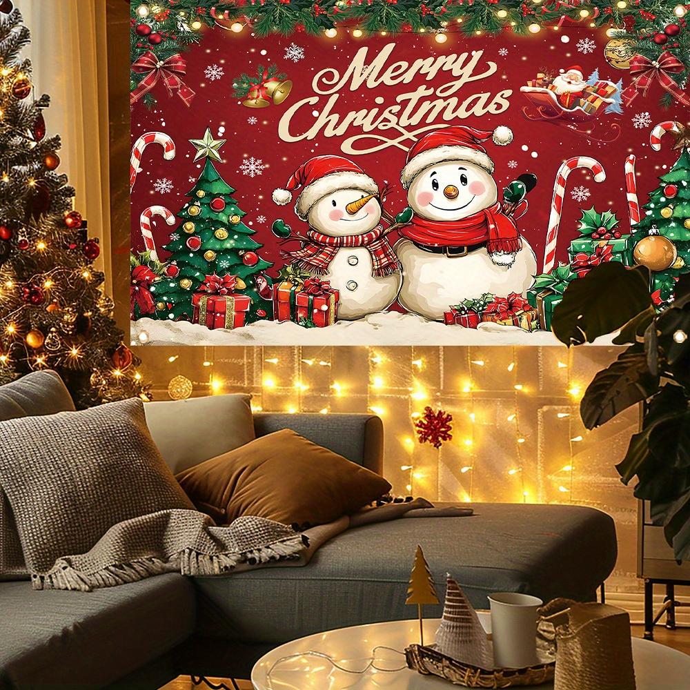 1 Piece of 2D Flat Christmas Polyester Background Fabric Featuring Snowman and Christmas Tree Patterns Festive Decoration
