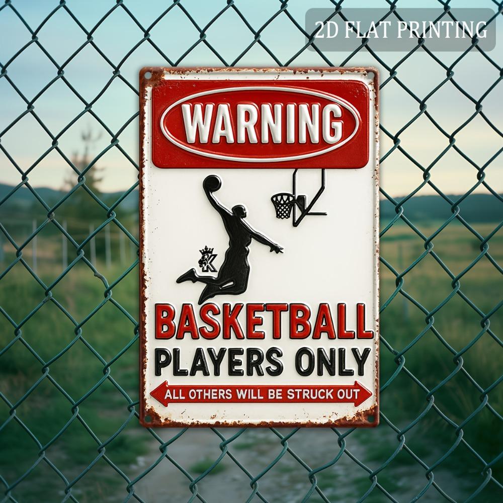 Rustic Retro Basketball Dunk Silhouette Warning Metal Sign Wall Art For Sports Room Gym Bar Garage Man Cave Gift Decor