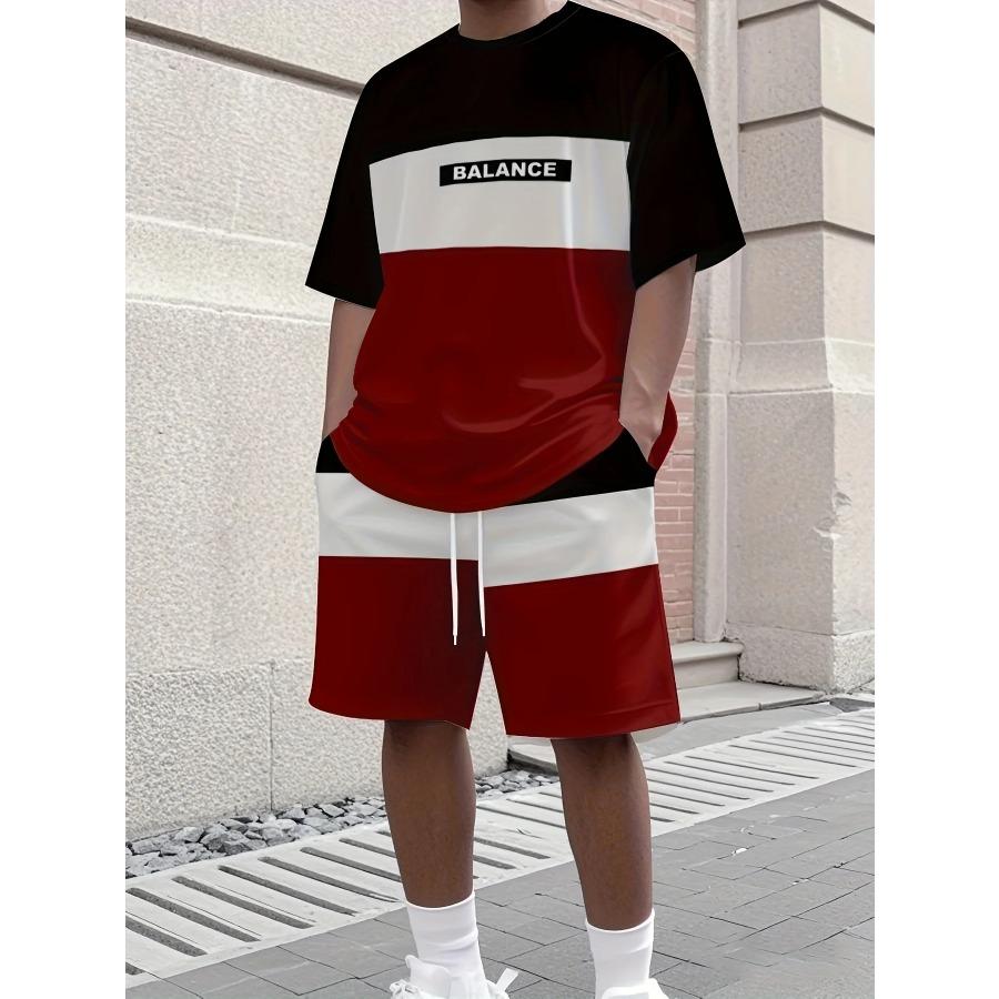 Men's Letter Print Crew Neck Short Sleeve Stylish Streetwear Men's Fashion Set Summer Casual Outdoor Vacation Two-Piece Set