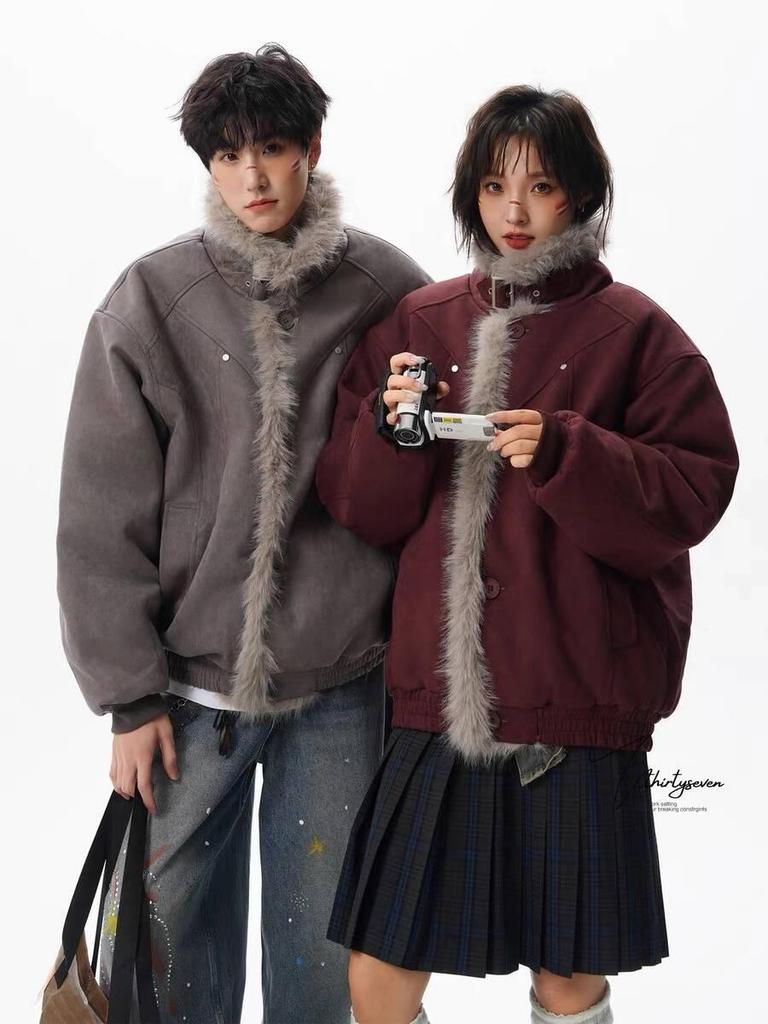 Men's Trendy 2025 Winter Cotton Padded Jacket with Fur Lining and Thickened Fur Collar - High-End Feel
