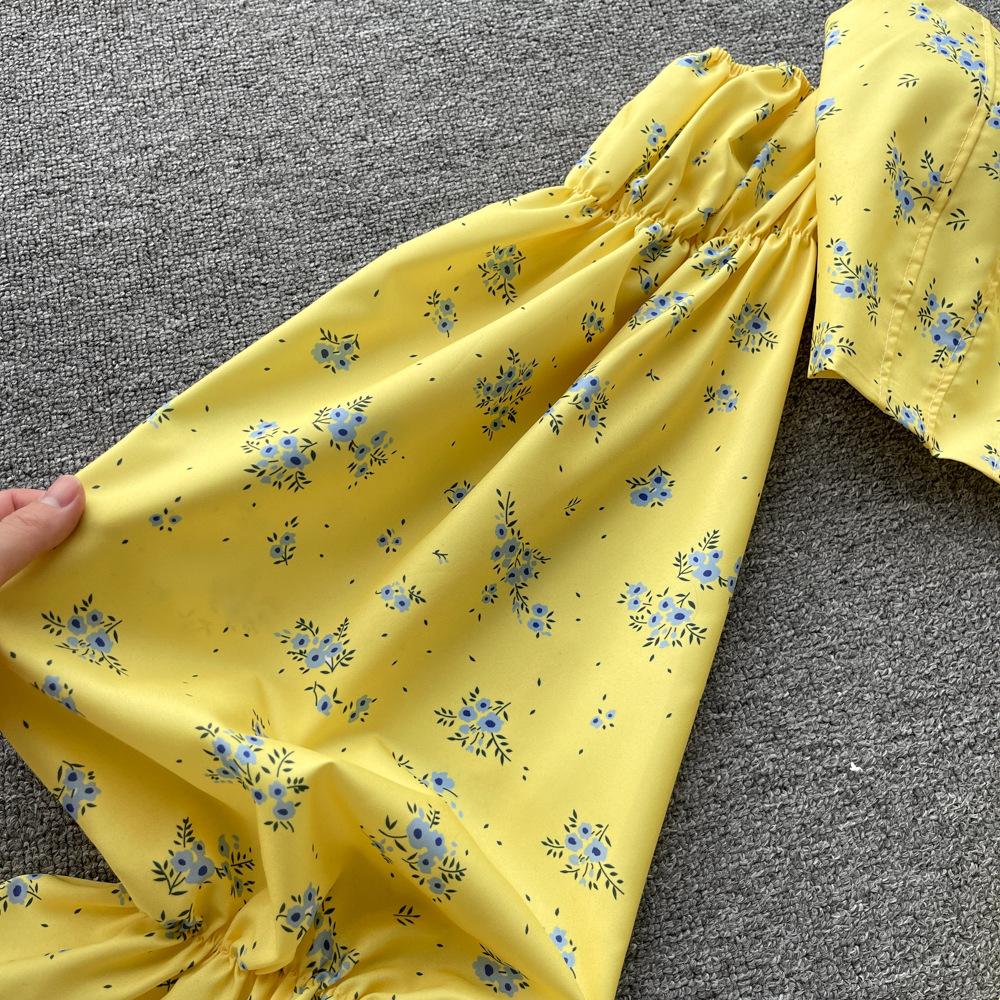 Women's Spice Girl One Shoulder Breasted Long Sleeve Shirt Backless Sweet Floral Short Temperament Top