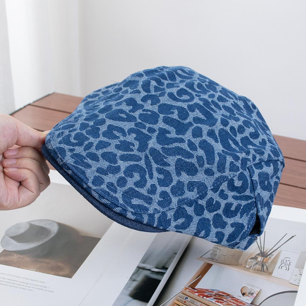 Retro denim leopard print forward hat children's temperament beret versatile trend cap show face small personality hat