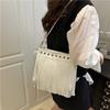 2025 new European and American trend bag fashion soft leather rivet fringed bag single shoulder oblique span bag big women's bag