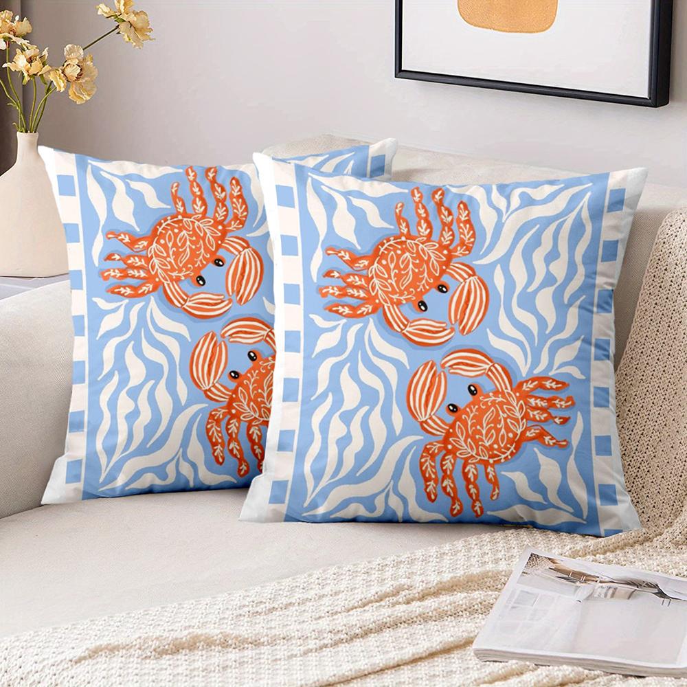 Housses de coussin décoratives 2D plates - Lot de 2 - Thème Marin Côtier avec Motifs Poissons de l'Océan Crabe Homard Sardine - Housse de coussin pour canapé/fauteuil