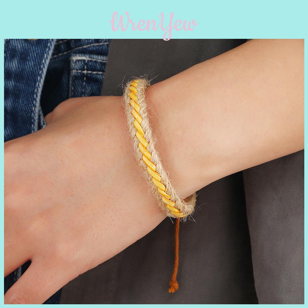 Retro Barevný Pletený Kožený Náramek Trendy Bohémský Styl Geometrický Design