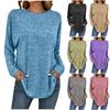 Moda feminina cor sólida malha abeto gola redonda ombros caídos manga comprida camiseta solta top