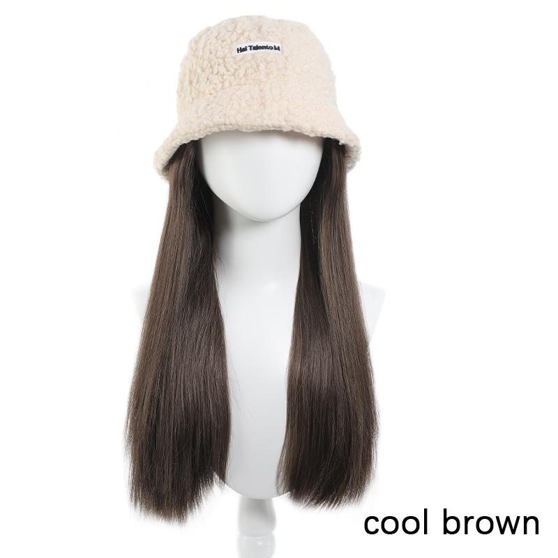 Fashion Hat Wig Lamb Hair Fisherman's Hat Long Straight Wig Female Synthetic Wig Autumn/Winter Halloween Party Christmas Gift
