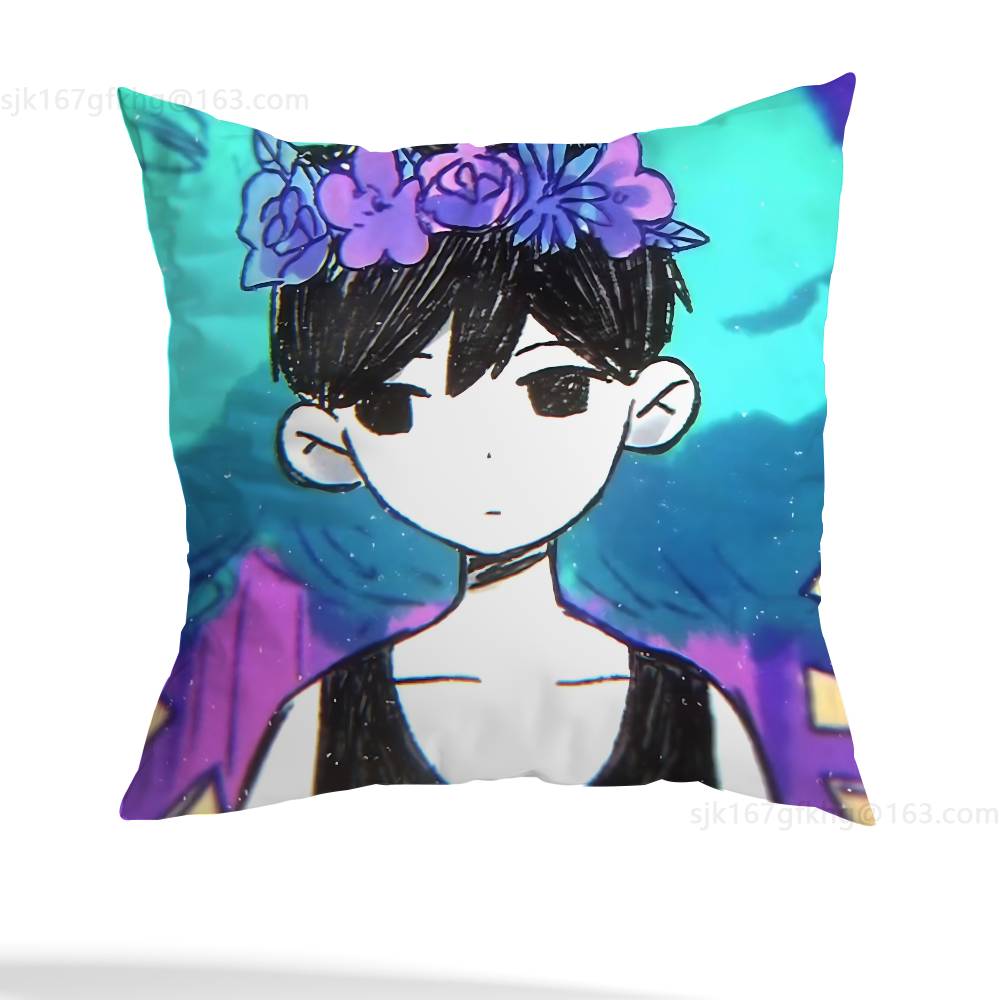 O-Omori Game Pillow Case Square Double-Sided Printing Short Plush Sofa Cushion Cover Bedroom Bedside Pillow