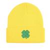 Green Four Leaf Shamrock Warm Knit Cap Beanie, St. Patrick's Day Man Cap Autumn Winter Casual Pompom Beanies Knitted Hat Beanie