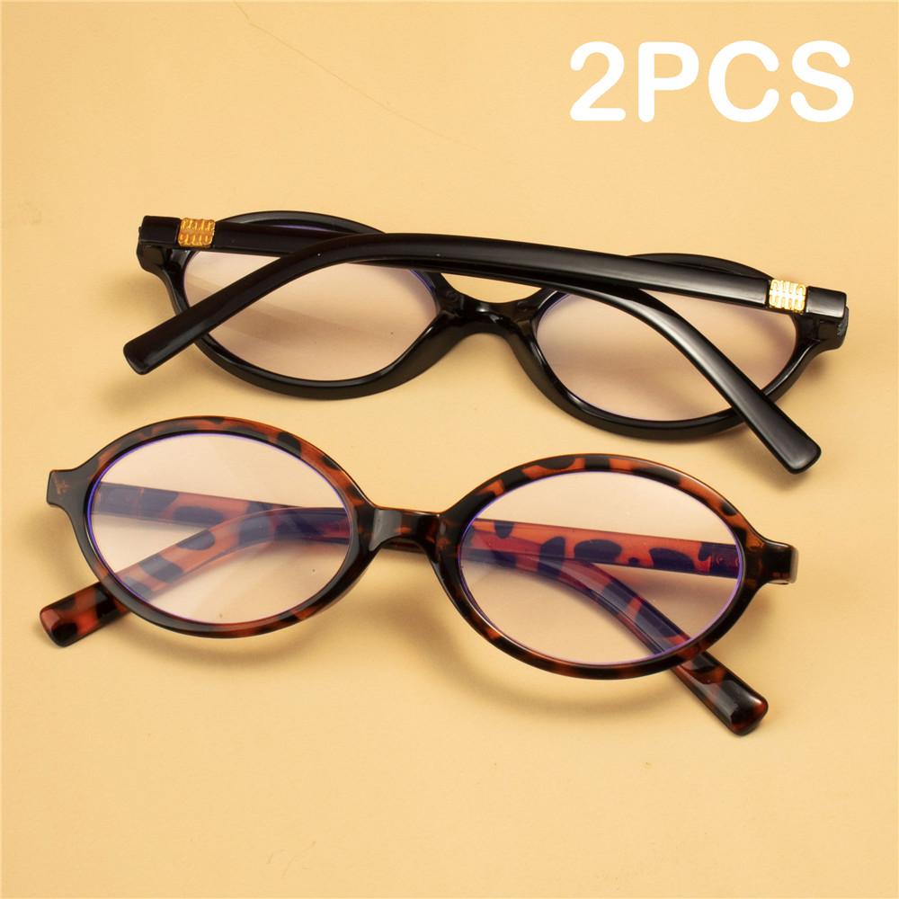 2PCS Trendy Small Oval Reading Glasses Men Women Ultralight Far Sight Eyeglasses Unisex Fashion Presbyopia Prescriptions
