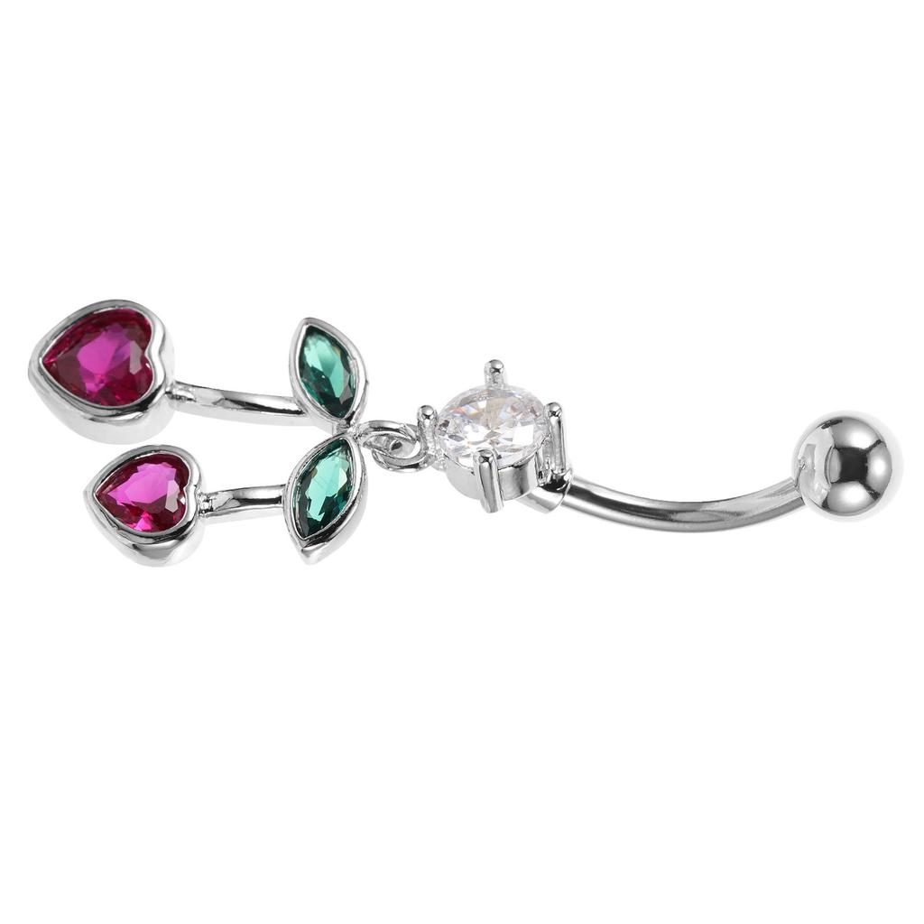 Stainless Steel Belly Button Ring Cherry Heart Design Stylish Belly Piercing Jewelry Cute Dangle Navel Jewelry