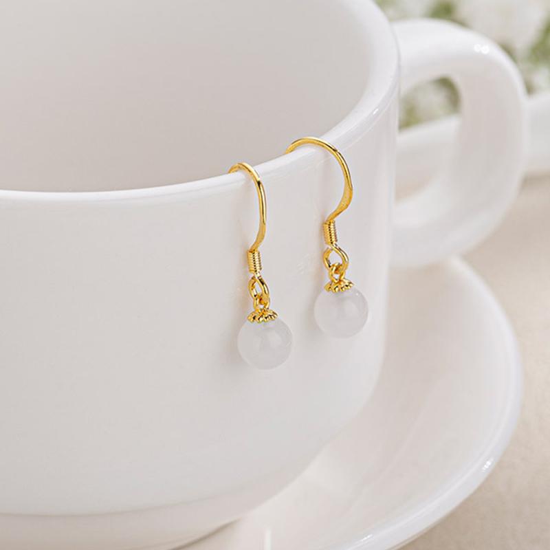 PANJBJ 925 Sterling Silver Rose Hotan Jade Earring for Women Girl Ethnic Style Versatile Temperament Jewelry Gift Dropshipping