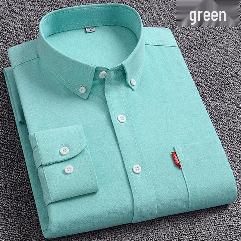 Men's Oxford Long-Sleeve Button-Down Shirt - Business Casual, Solid Color Versatile Cardigan