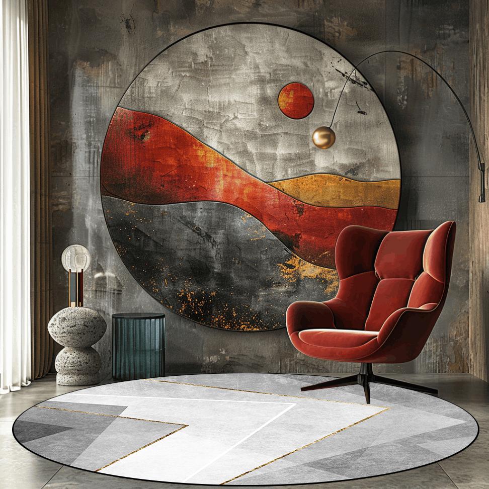 

Geometric Round Carpet for Living Room Modern Style Decoration Home Chair Mat Large Area Soft Non-slip Rugs for Bedroom Bedside 60x60cm (Diameter)