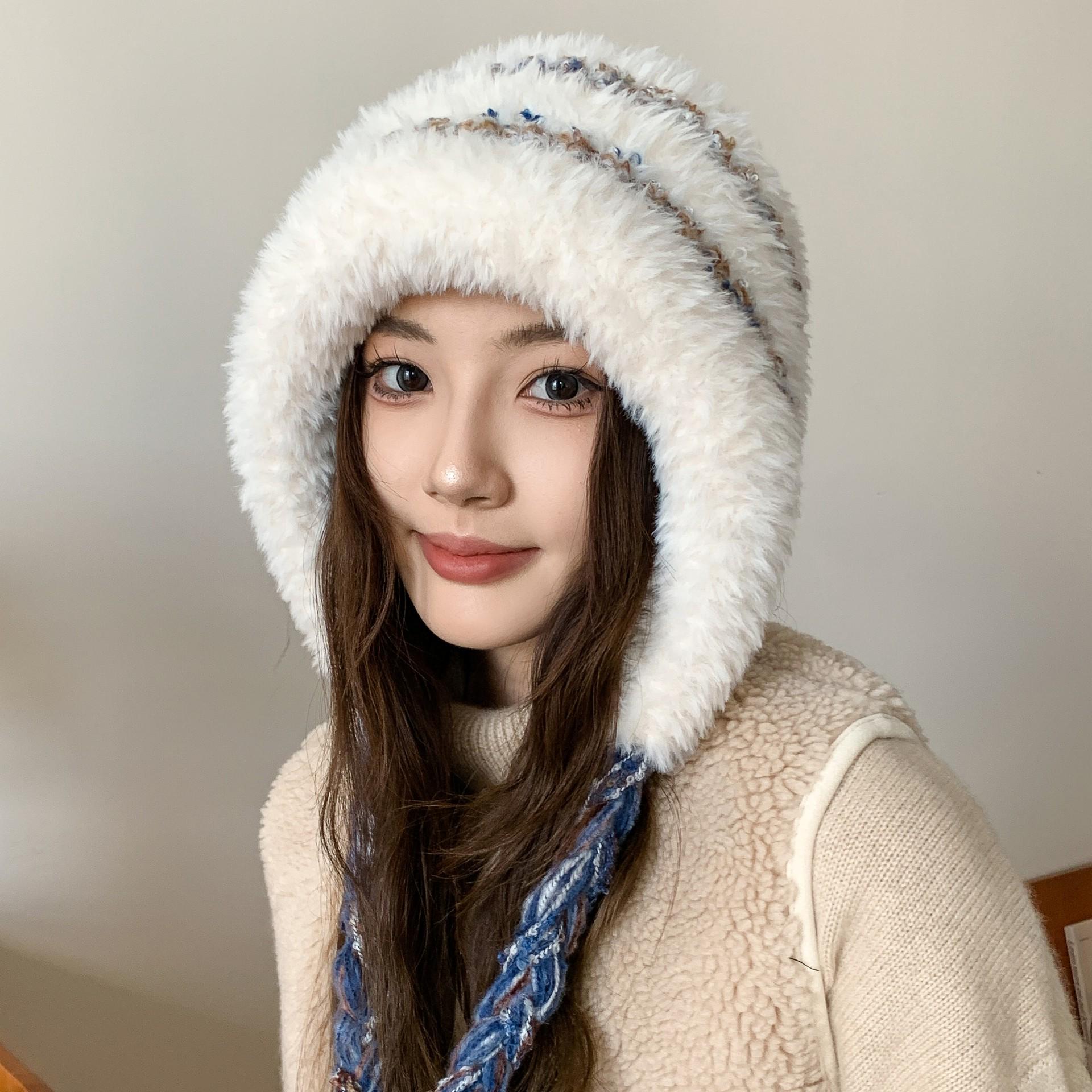 

Женская плюшевая шапка бини в стиле Fair Isle: Теплая, Универсальная Шапка-Ушанка в Стиле Лэй Фэн Осень/Зима белый