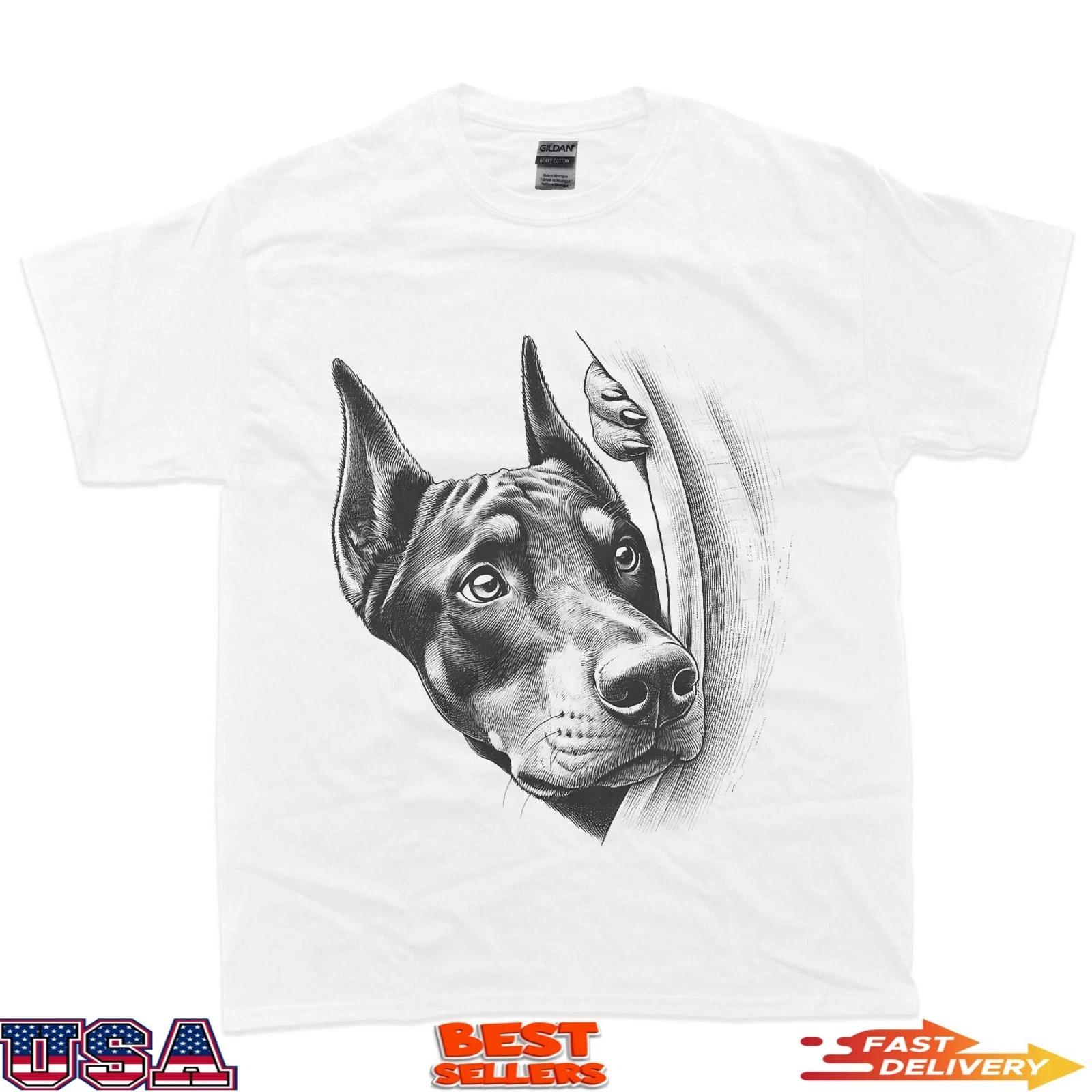 Doberman Pinscher Peeking Dog Dobie Design Men Women T-Shirt 4XL
