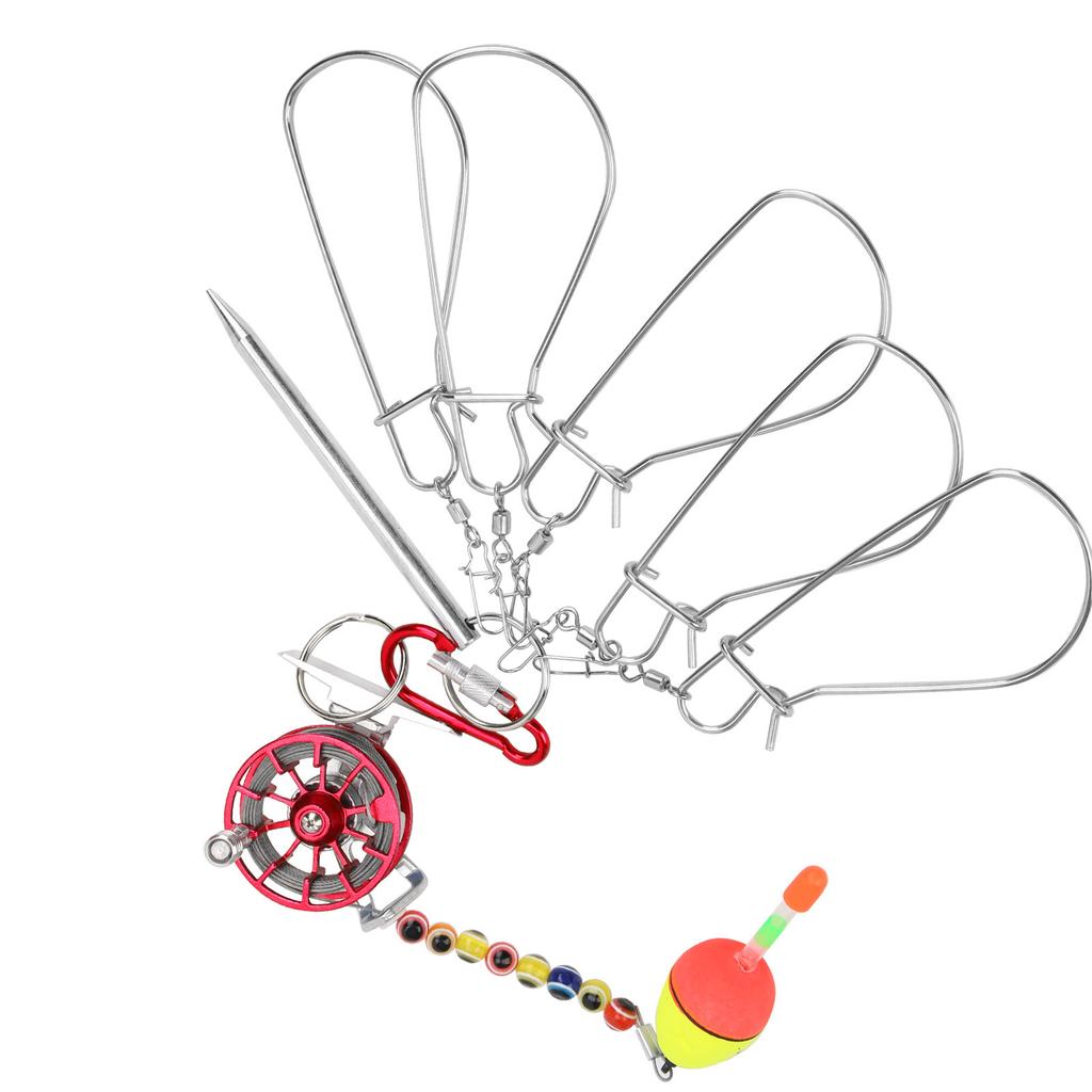 Stainless Steel 5 Hooks Lock Live Fish Buckle Fishing Stringer Clip Outdoor Tackle Tools
