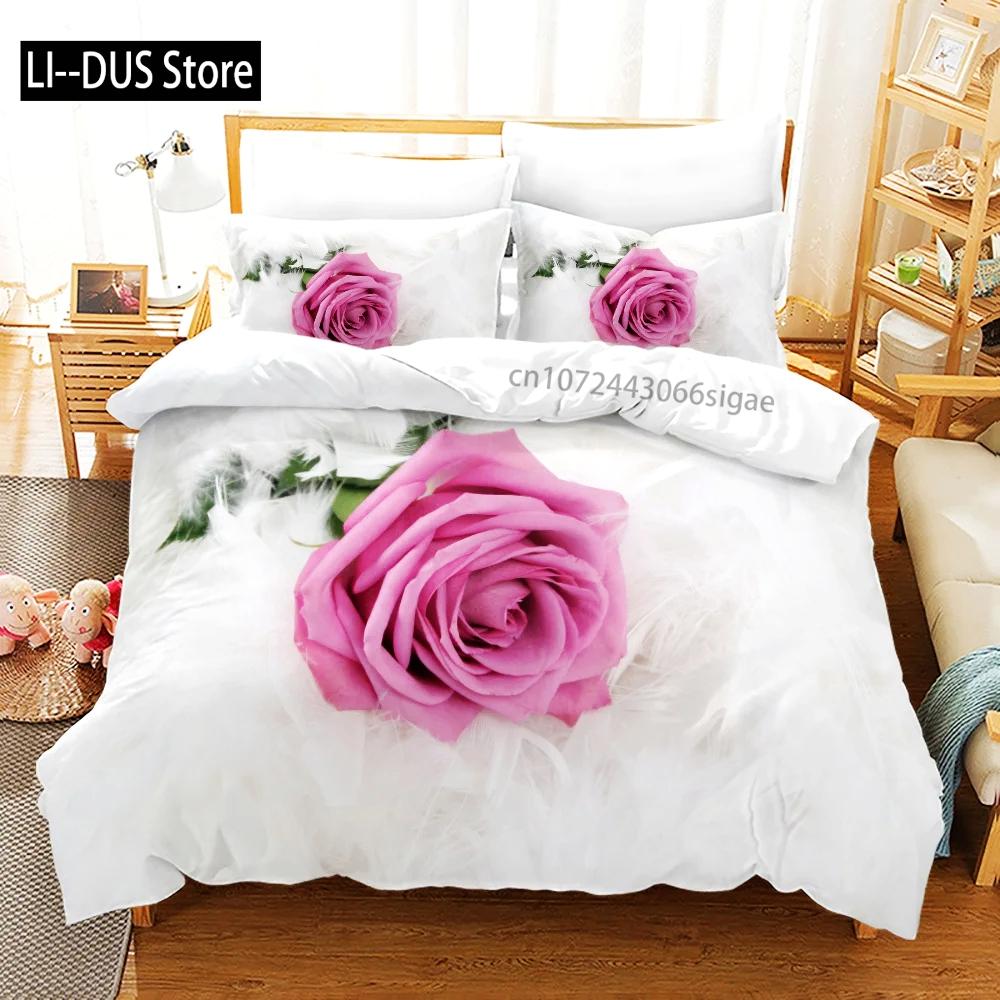 Set Biancheria da Letto Rosa Moda Romantico Tessile per la Casa Singolo Matrimoniale Misura Per Coppia Donna Ragazze Arredamento Camera da Letto Fiori Copripiumino