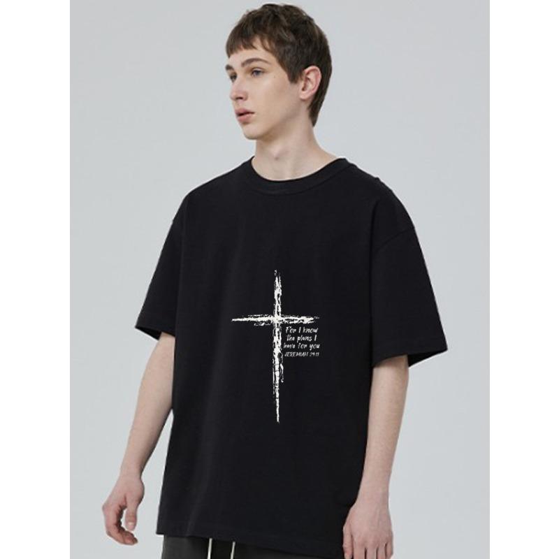 Black T Shirt with Cross and Bible Verse for I Know The Plans I Have for You Jeremiah 29 11 Christian Casual Wear