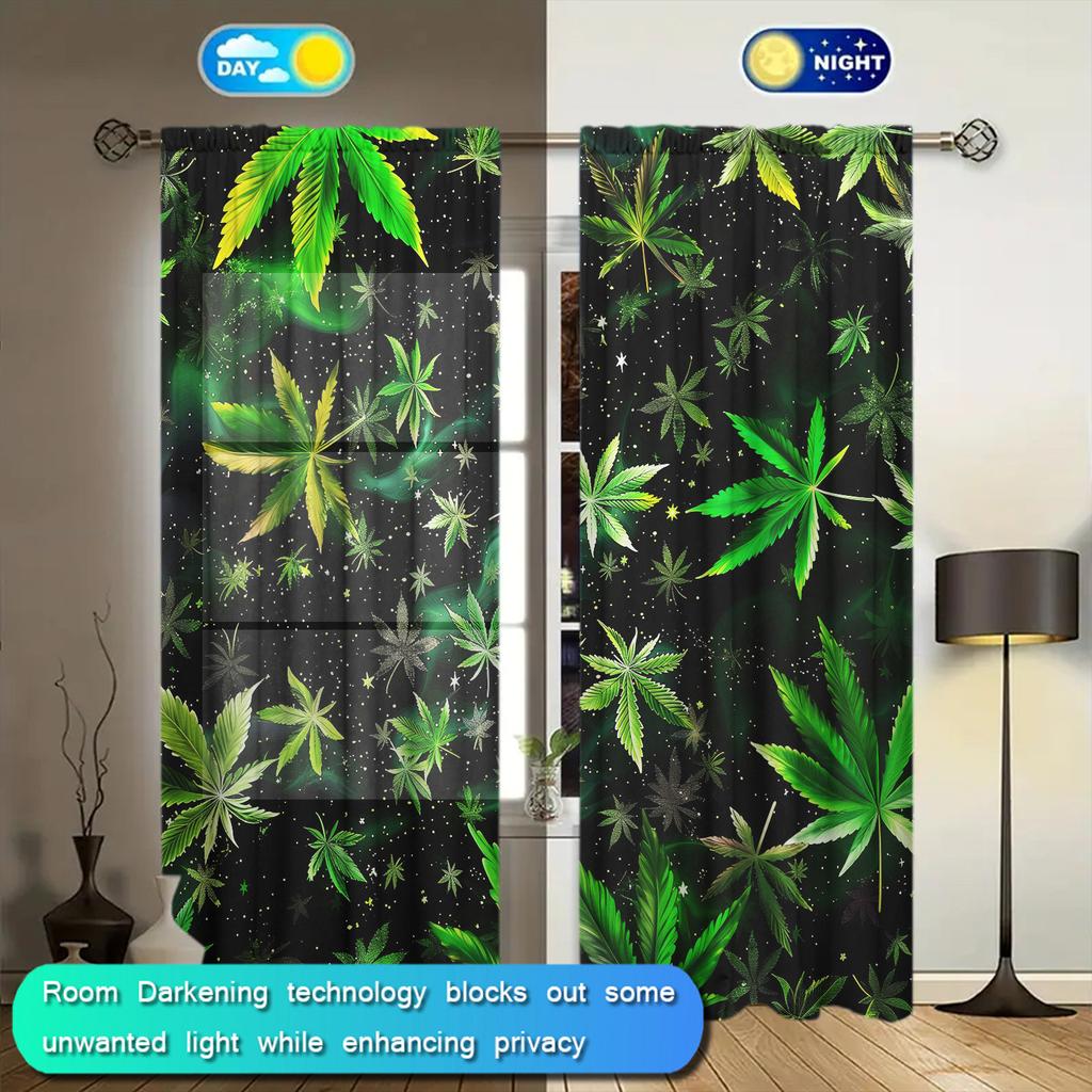 2pcs Green Leaves Printed Curtain for Home Decor - Rod Pocket Window Treatment for Bedroom   Office   Kitchen and Living Room