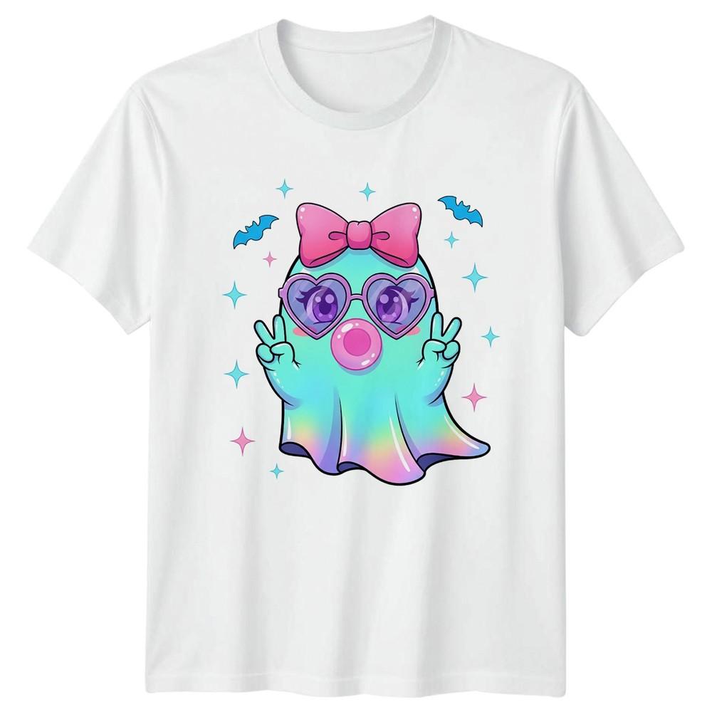 Kawaii Ghost Heart Glasses Peace Unisexs TShirt Spooky Cute Halloween Ghost S