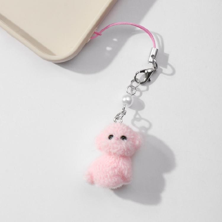 Fashionable Pink Plush Dog Pendant Adorable Flocking Puppy Bear Phone Charm Lightweight Phone Strap Chain Gift