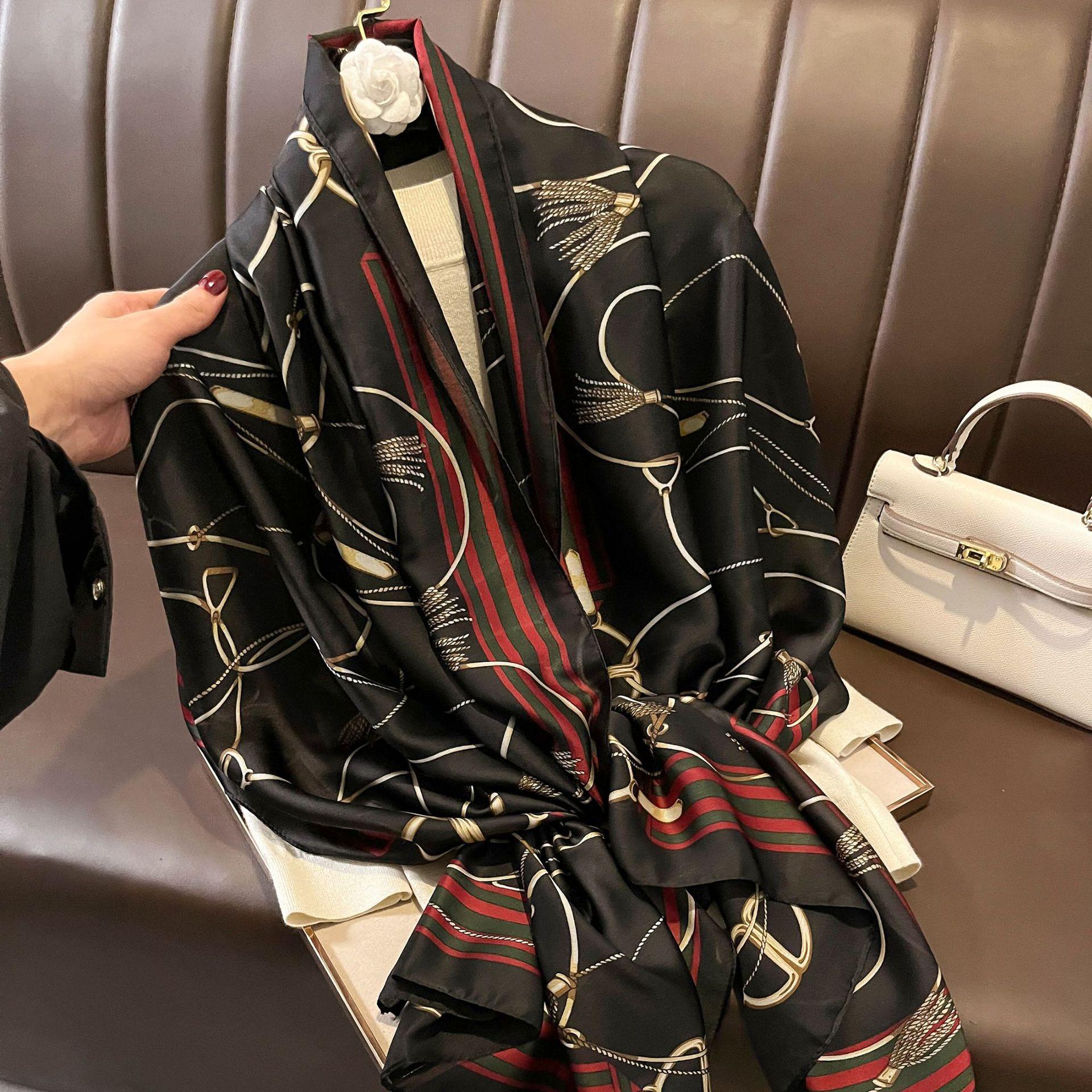 

Luxury Brand Large Silk Soft Scarf Women Stylish Print Long Shawl Handkerchief Summer Elegant Travel Wrap Hot 90*180cm 90X180CM