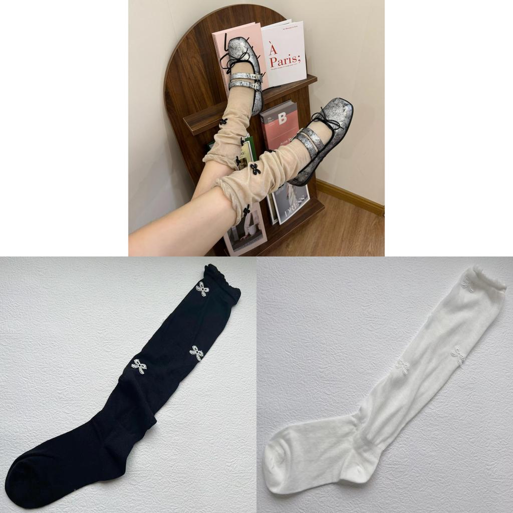 Spring Summer Butterfly Embroidered Cotton Kneehigh Socks For Women With Frictionresistant Feature