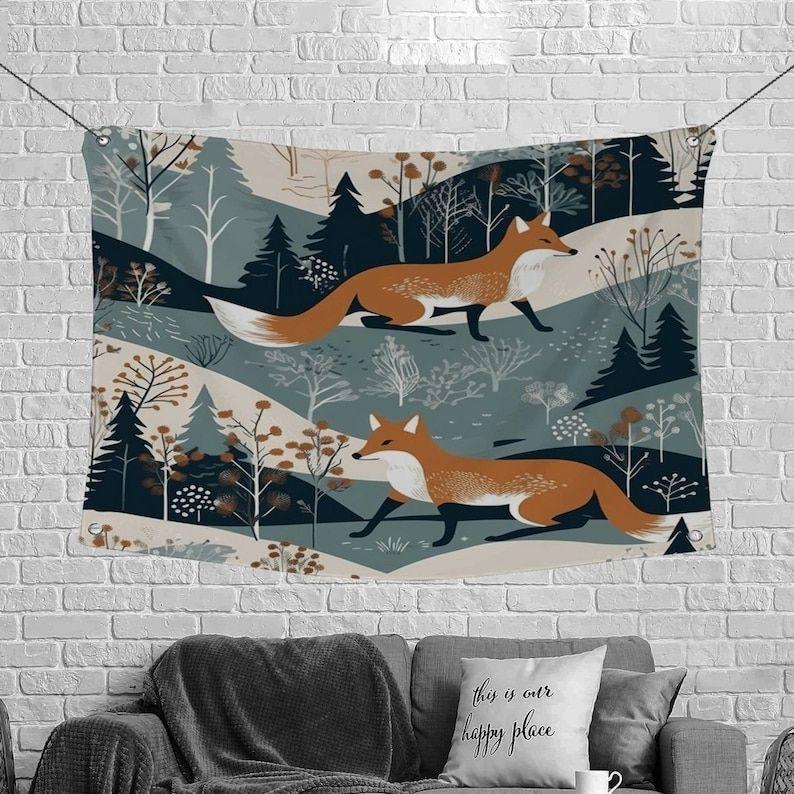 Fox tapestry wall art forest 75x100