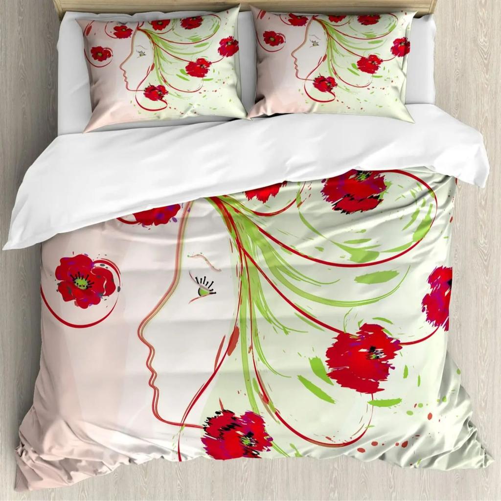 Watercolor Flower Duvet Set Bedding Three-Piece Set