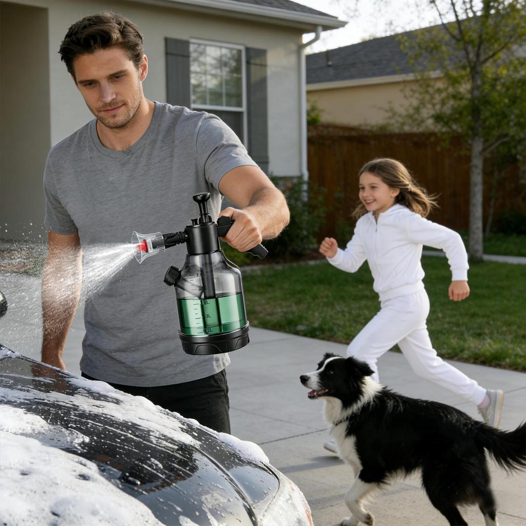 3L Hand Pump Foam Sprayer with 3 Types of Nozzle Hand Pneumatic Foam Cannon Snow Foam Car Wash Spray Bottle Car Window Cleaning