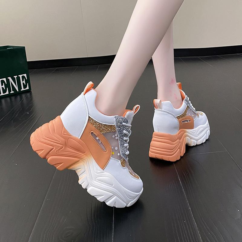 Mesh summer sports style casual single shoes women's thick-soled round head lace-up fashion dad shoes
