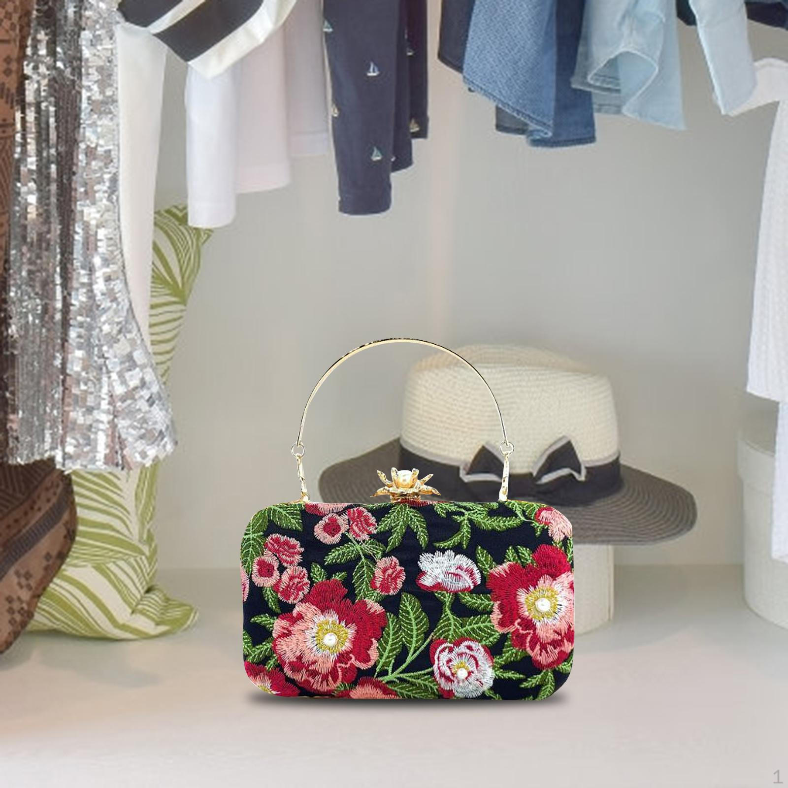 Клатч со съемным ремешком-цепочкой, Сумка-клатч через плечо, Вечерний, Вышитый для невесты Red Black