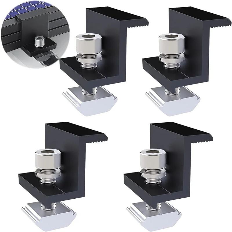 4 Pcs Aluminum Alloy Black Edge Press Edge Card Solar Panel PV Bracket Accessories Press Block Solar PV Mounting Clamp Set